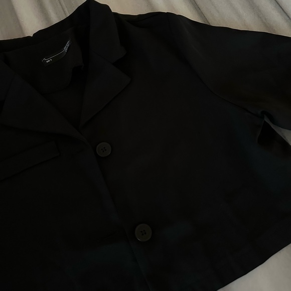 Black Crop Blazer/Blouse Short Sleeve S New - Picture 11 of 12